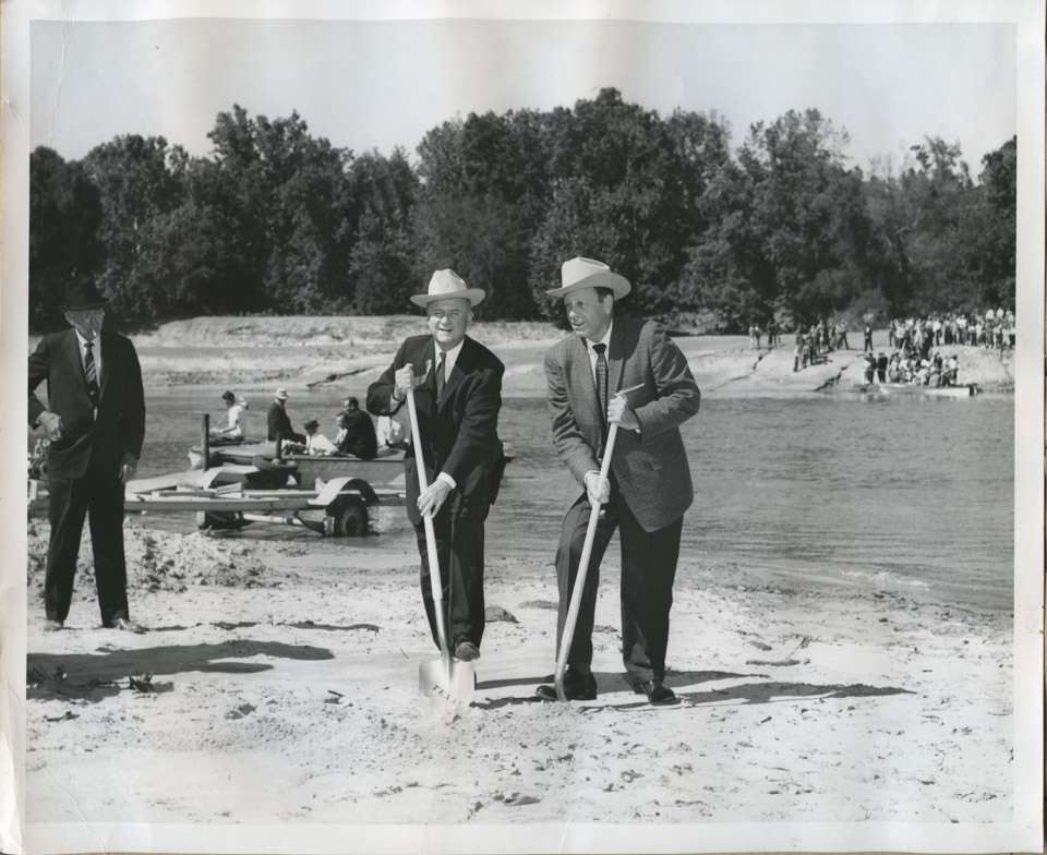 Despite initially opposing the formation of Toledo Bend Reservoir, Louisiana Gov. Jimmy Davis joined Texas Gov. Price Daniel at the official groundbreaking ceremony on Oct. 5, 1961. 