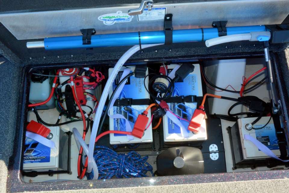 At center are two Lithium Pros 12-volt, 100 amp hour batteries that are a must for powering the 36-volt Ultrex and itâs 112 pounds of thrust. The batteries also power the electronics accessories. âI practiced three days for the Classic without needing to charge the batteries,â said DeFoe. âItâs hard to believe that one battery can do what three group 27 marine batteries can.â  