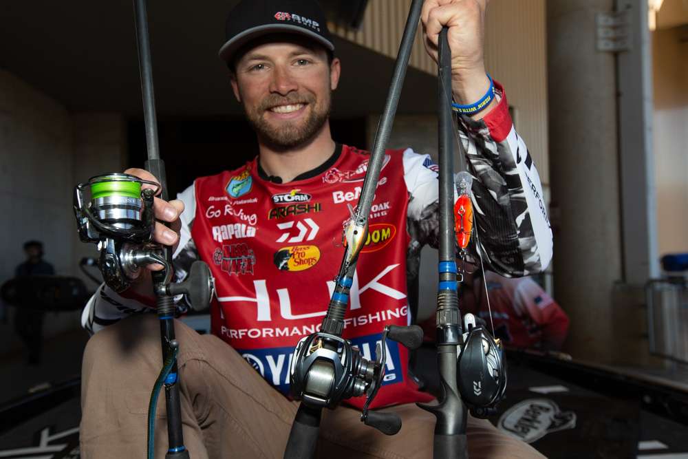 <b>Brandon Palaniuk (34-15) </b><br>
A trio of baits produced for Brandon Palaniuk. A Rapala Balsa Extreme BX Brat Squarebill, Bone Craw, and modified with a marker for added strike appeal, was a top choice. So was a Rapala DT6, Brown Crawdad. He also used a 6.5-inch Zoom Z3 Trick Worm, Z3 Edge, rigged on a 1/4-ounce shakey head. 
