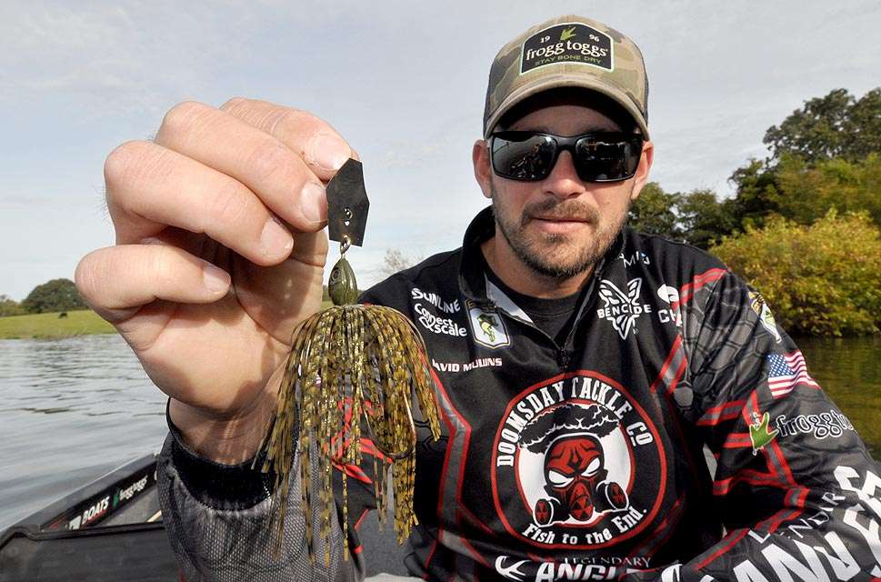 A Z-Man Chatterbait is the next lure Mullins chooses for the tacklebox.
	âI throw this bait anytime thereâs grass,â Mullins said. âItâs also good in dirty water. I fish it with a variety of trailers.â
