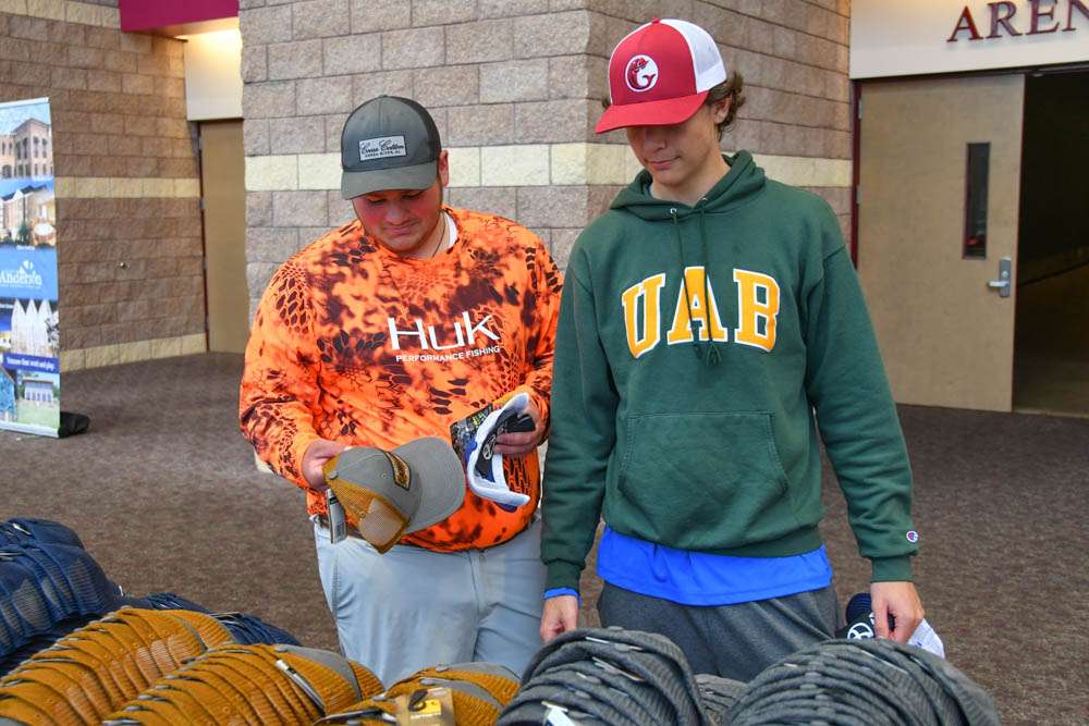  Sam Hoesley and Connor Neal from Hoover High School in Alabama trying to decide on a new Carhartt hat.