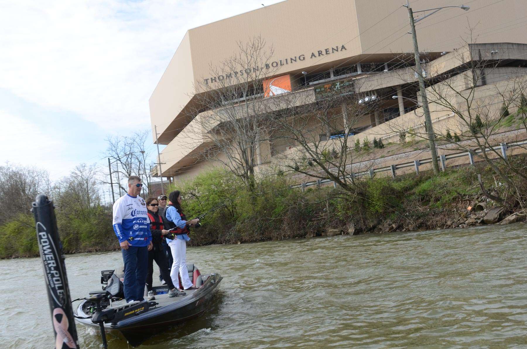 Heavy current moves the group quickly from Neyland Stadium to Thompson-Boling Arena  site of the Bassmaster Classic daily weigh-ins

