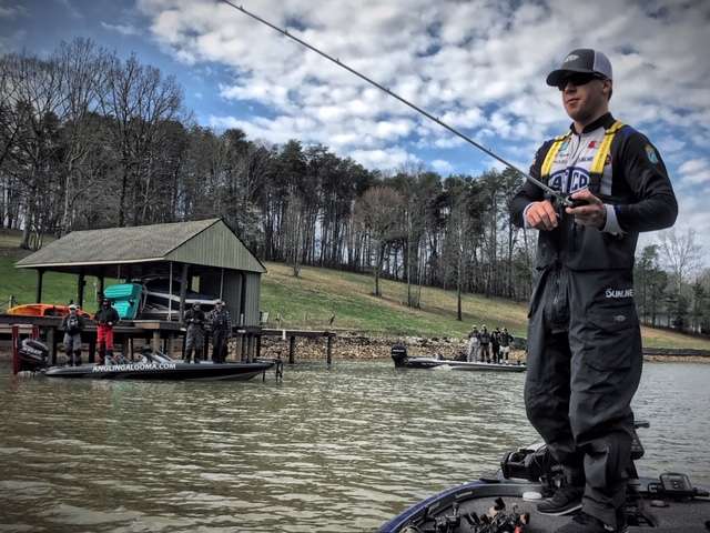 Garrett Paquette has two boatloads of buddies yelling every time he catches a fish.  They are from Indiana, Michigan, Canada and other states in the mid-west.
