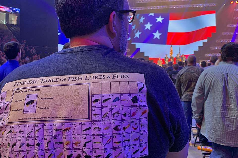 Standing for the national anthem on Day 2 brought one of the coolest shirts seen at the Classic into view. Many fans commented that the weigh-in shows were spectacular. 