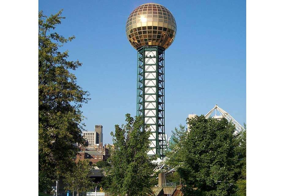 A focal point of the city is the 266-foot Sunsphere, one of two remaining structures from the Worldâs Fair. The Sunsphere weighs 600 tons has seven stories, which include an observation deck and restaurant. The window panels are layered in 24-karat gold dust.