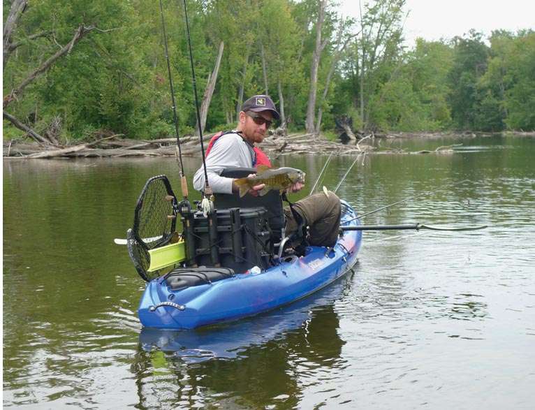 Casting in a stream is easier if you can slow down; a chain anchor dragged off the stern does just that. Michigander Jeremy Crowe, Jackson Kayak pro staffer and 2017 River Bassinâ Angler of the Year, used to use tool-handle dip to keep his chains from jangling, but now he slips chains into old bicycle inner tubes for a more durable and stealthier anchor.
