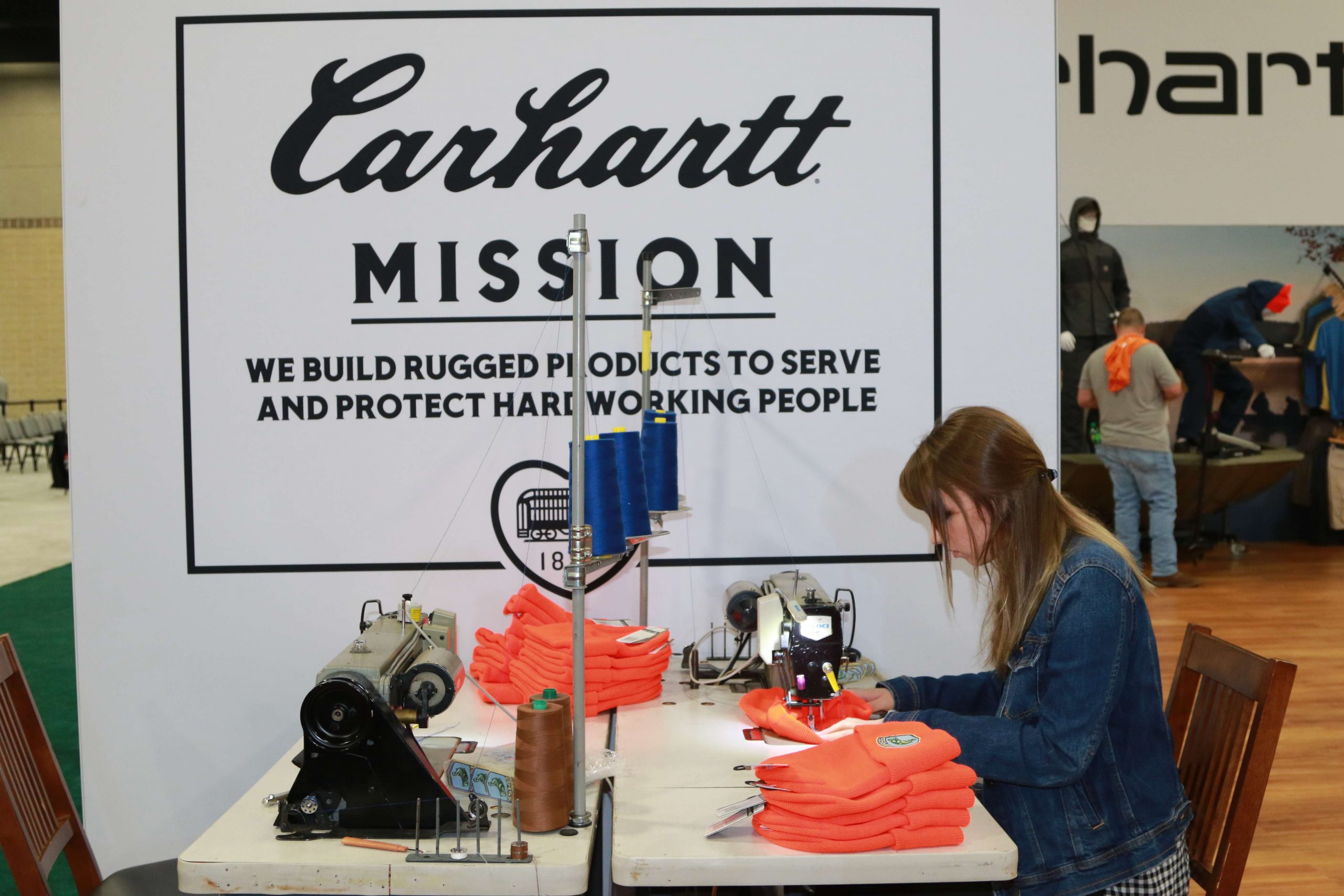 Savannah Sparks sews B.A.S.S. logos on Carhartt beanies. Proceeds from each $10 purchase will benefit Tennessee Wildlife Resources Foundation.