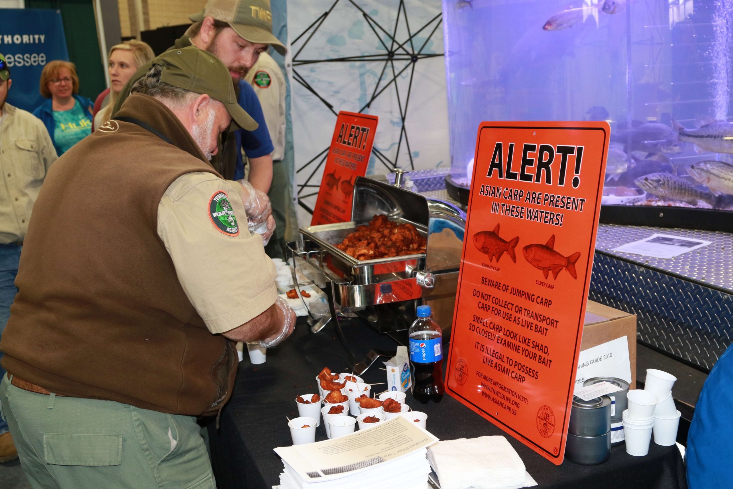 The Tennessee Valley Authority offered samples of fried Asian carp. General consensus: Very tasty!
