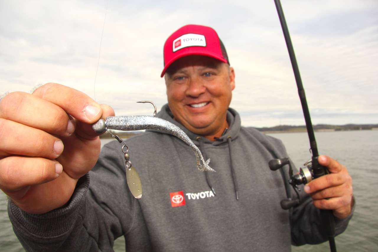 Scroggins loves to make his own lures, including this underhead spin. 