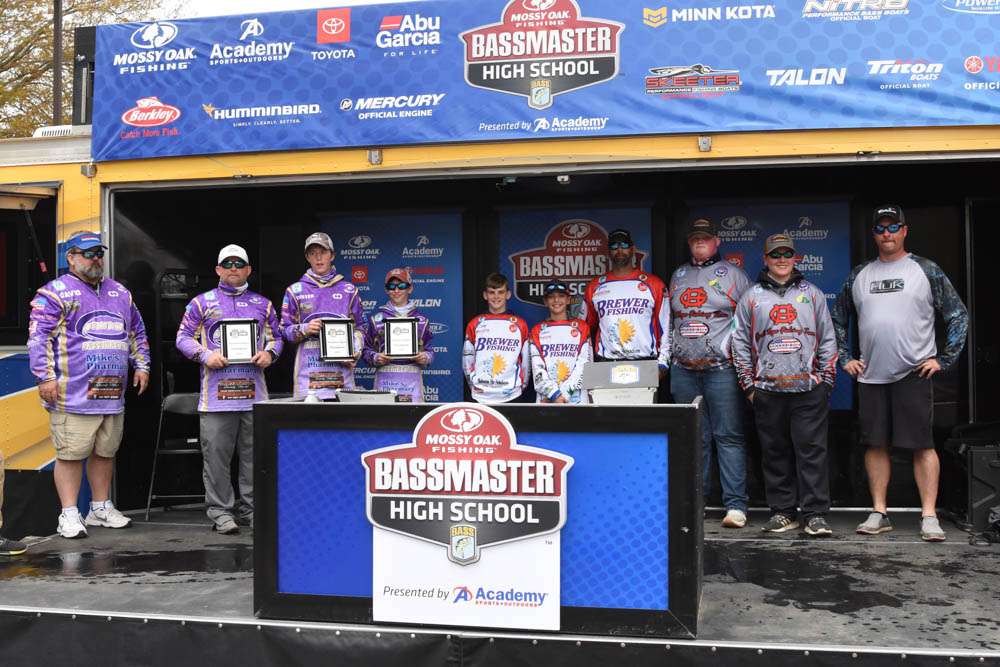 The Top 3 teams from the Junior Division were Tristen Boyd and Reagan Hershman
of the Grundy Junior Bassmasters with 12- 6, Fisher Anaya and Cody Brooks of Brewer High
School with 10-8, and Adrian Stewart and Seth Loggins of the Good Hope Fishing Team with 9-
14.