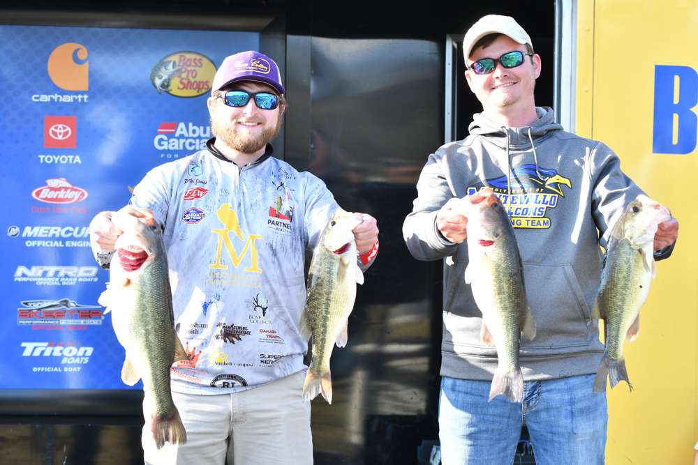 JT Russell and Porter James of Montevallo (2nd, 18-1)  and Day 1 Big Bass (6-0)