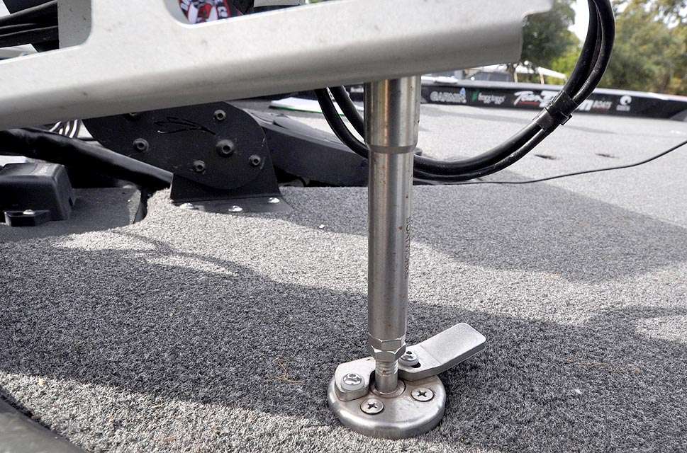 A T-H Marine Troll-Tamer Trolling Motor Stabilizer Lock prevents the trolling motor from bouncing during rough-water boat rides.
