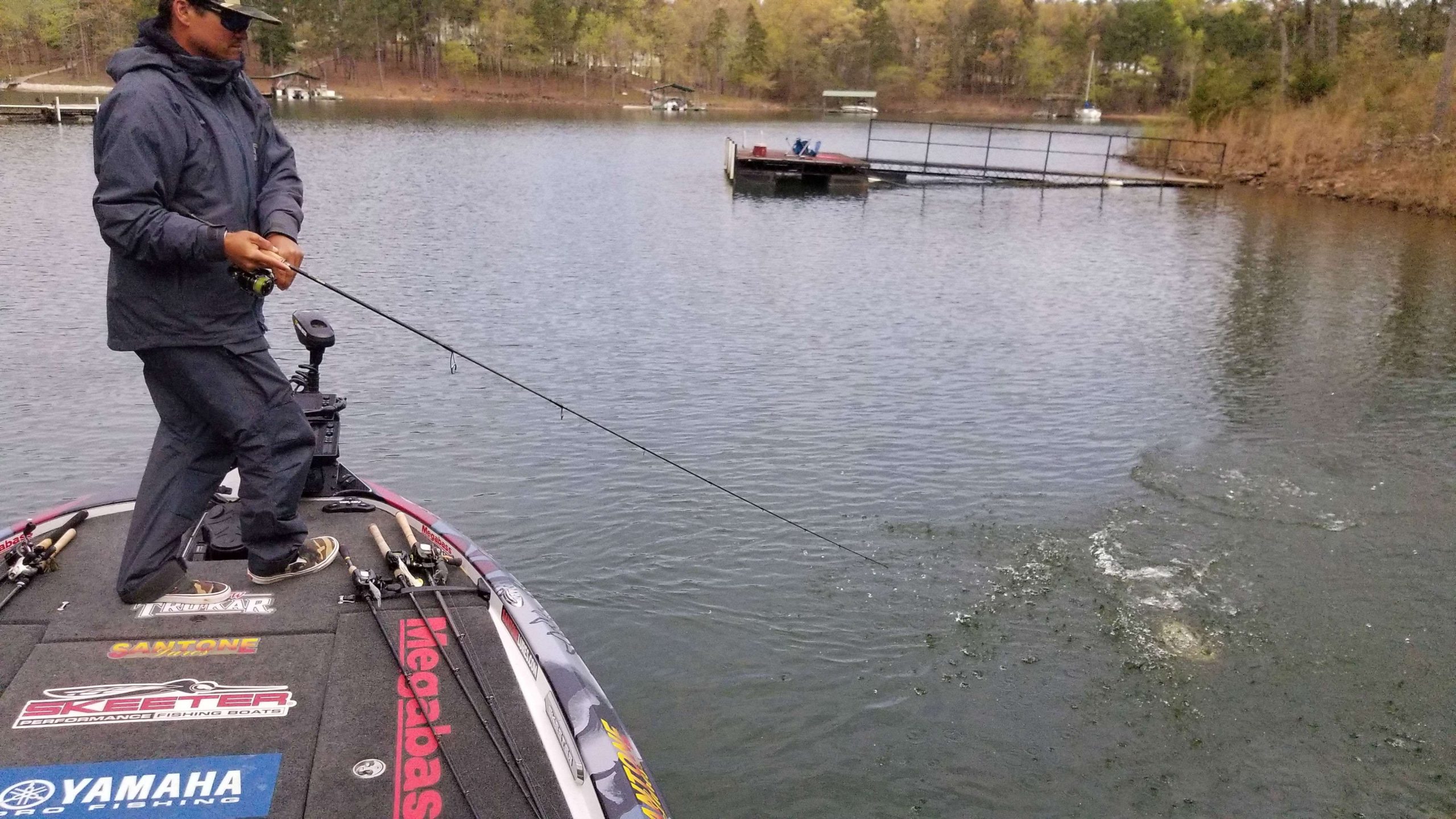 Now the bite is starting to turn on. After losing one halfway to the boat Chris Zaldain was able to land two back to back: one greenie and one spot. 