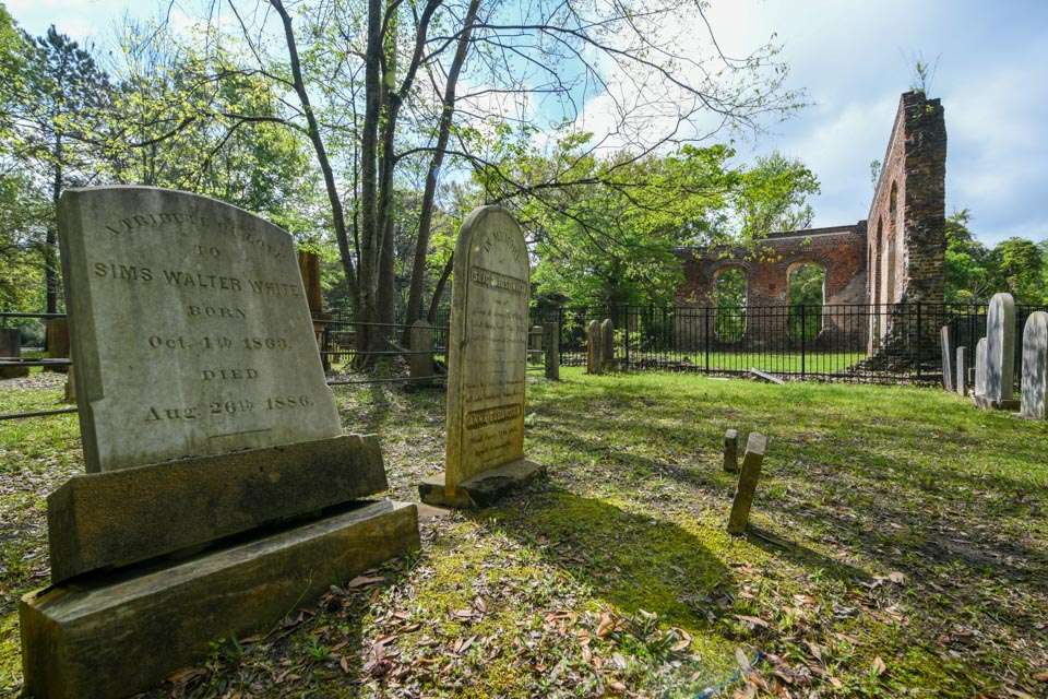 As with most churches in the area, a cemetery surrounds the Biggins Church ruins.