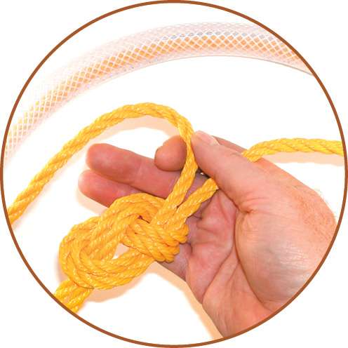 Another figure-eight knot keeps the handle in place.