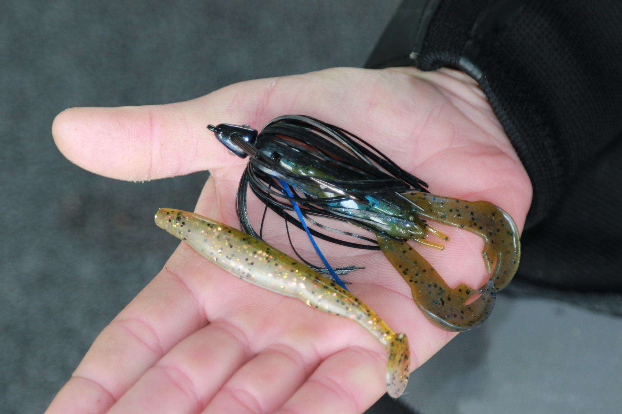 Swim jigs are versatile tools that can navigate just about any type of cover. Combs likes the Strike King Rage Craw for a bold kicking display, while the Strike King Rage Swimmer works best for a traditional baitfish profile.