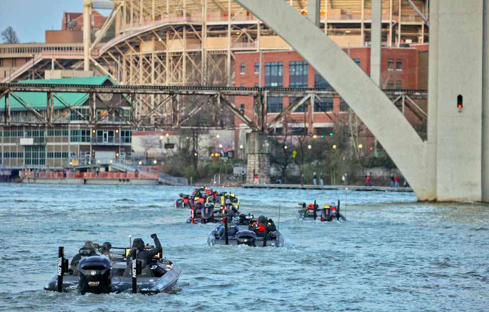 Anglers had a long no-wake area to navigate, one that would take them past Neyland Stadium, home to the Tennessee Volunteers. 