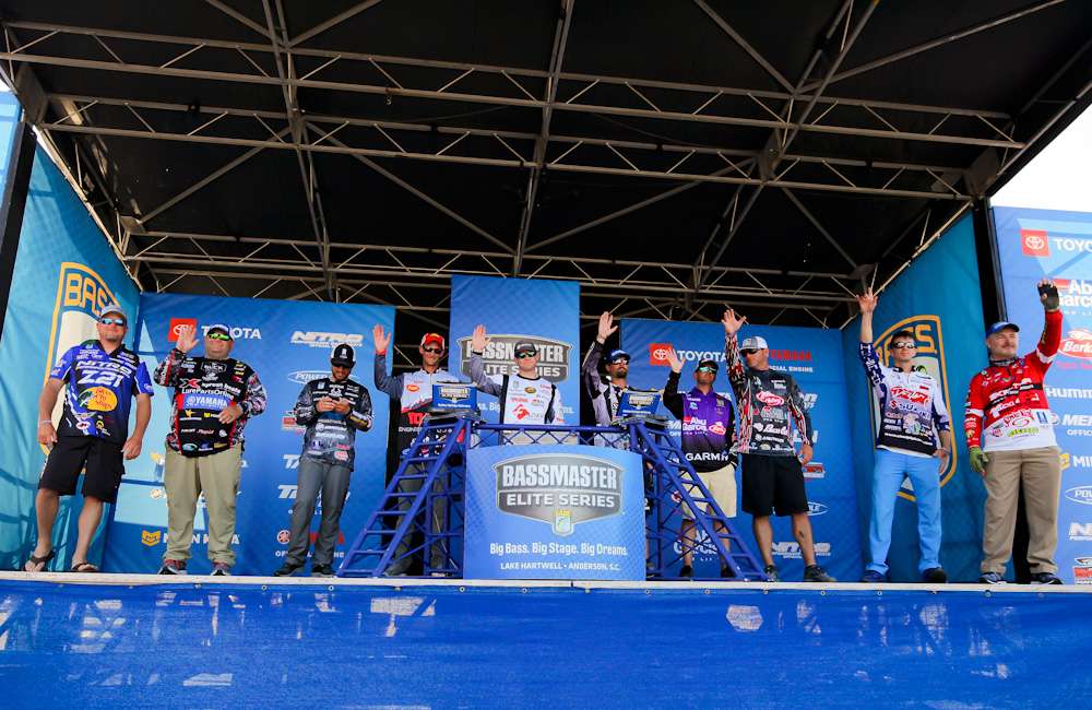 The Top 10 anglers who will advance to Championship Sunday.