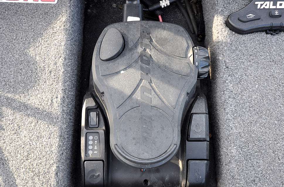 The foot control pedal for Minn Kotaâs Ultrex trolling motor has buttons on each side that let Lowen instantly employ Spot Lock, constant on and other features.