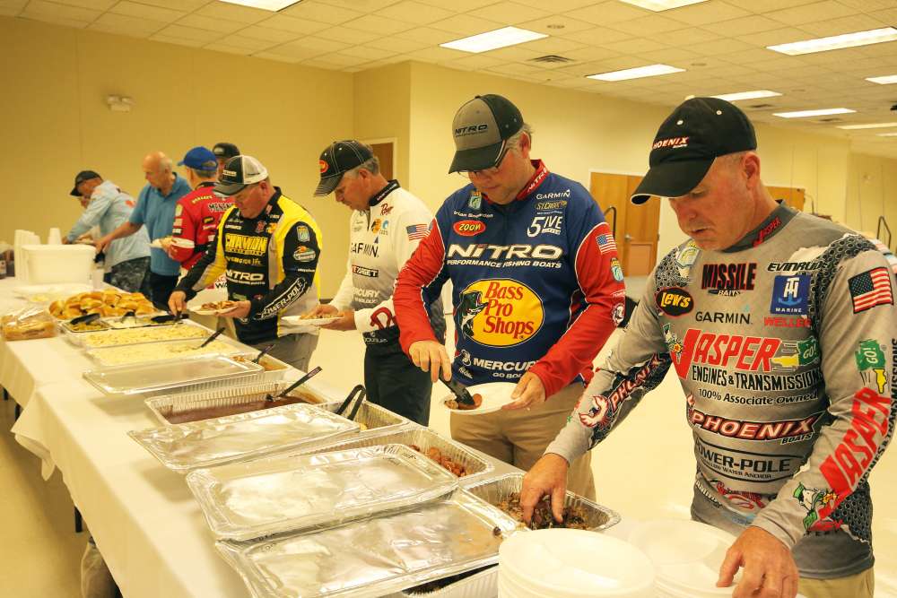 Elite pros who volunteered to fish with the High School All-Americans included, from right to left: Chad Morganthaler, Brian Snowden, Todd Auten, Shane Lineberger, Mark Menendez and Steve Kennedy. 
