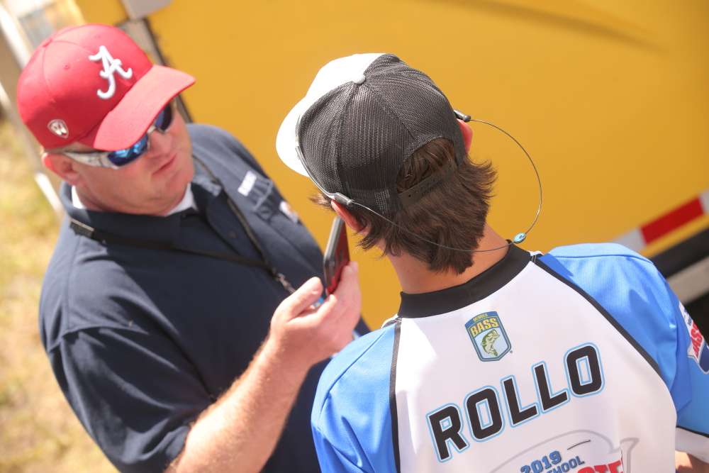 High school anglers weigh in as they compete with Elite Series anglers in the High School All American day of fishing. Here B.A.S.S. Times editor Bryan Brasher interviews Wes Rollo of Louisiana.