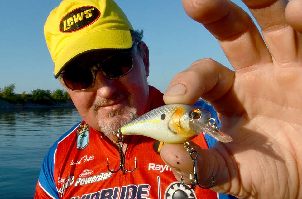 From this box he pulls out a Berkley Pitbull square bill crankbait. It excels for cranking cover shallow cover.