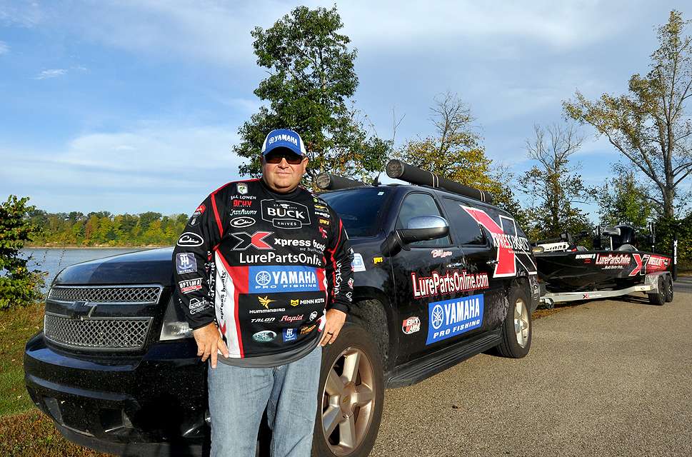 Indiana Bassmaster Elite Series pro Bill Lowen is ready to roll to the next tournament in his wrapped boat tow vehicle. His tow vehicle is a Chevy Suburban.