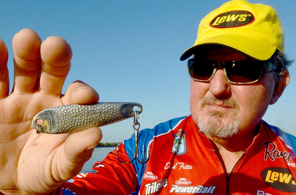  A 1 1/2-ounce Hopkins Shorty jigging spoon is Frittsâ next choice for the box.
	âIt crushes big fish in the winter and the summer,â Fritts said. âI fish it vertical and Iâll also throw it out and jig it back over the bottom 20 to 30 feet deep.â
