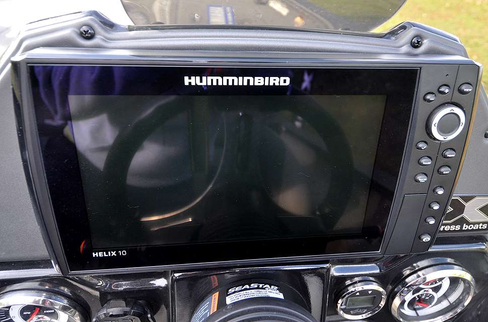Lowen relies on the Humminbird Helix 10 on his driverâs console to find bass and bass structure.