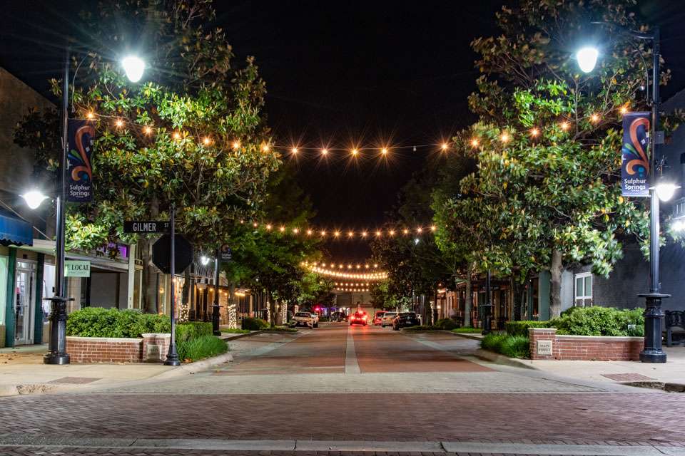 Streets off the town square are paved with brick and strung with lights, providing a relaxing evening experience.

