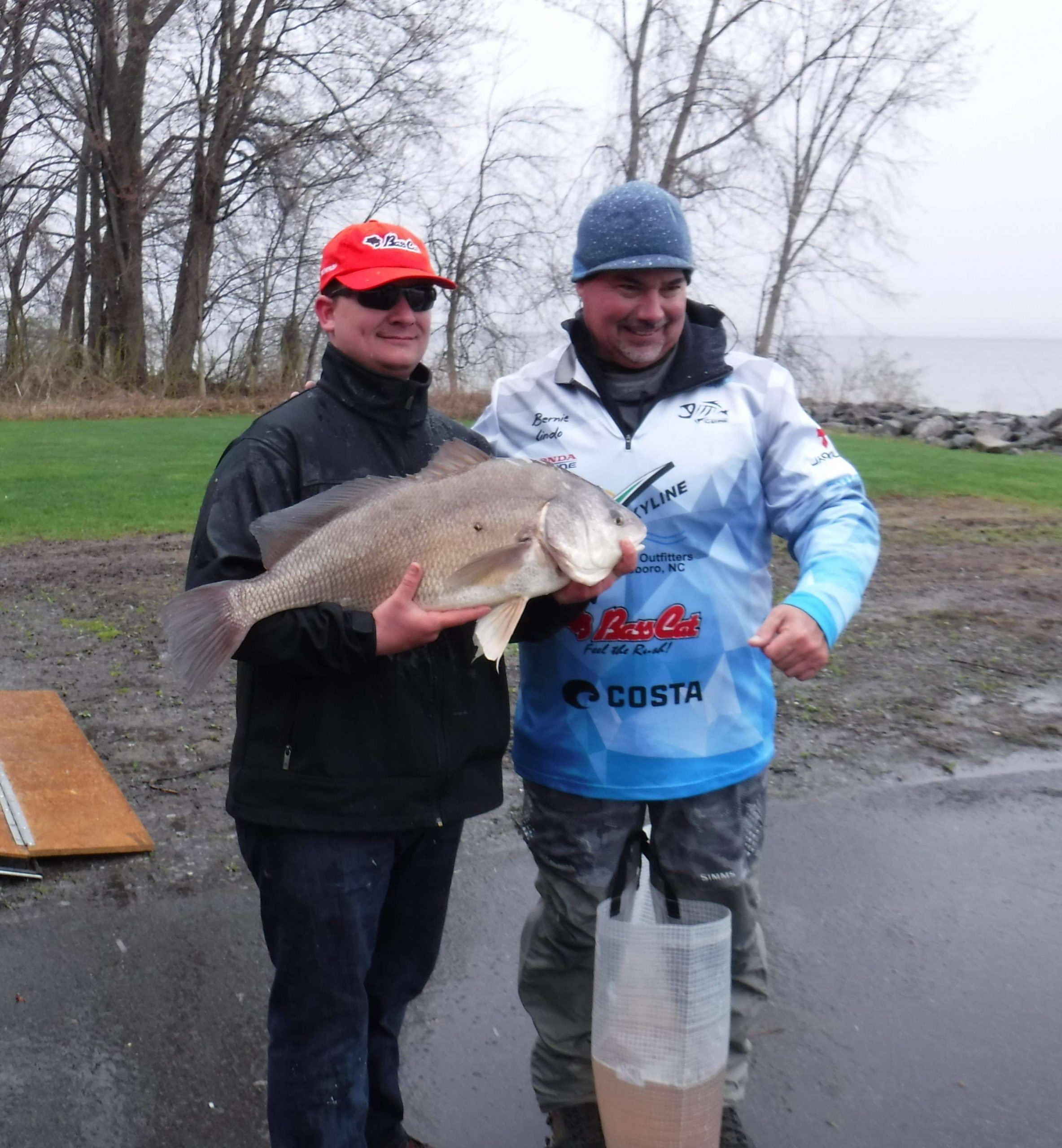 Spec. Chris Milligan and his boater Bernie Lindo with a 13.49-pound drum.