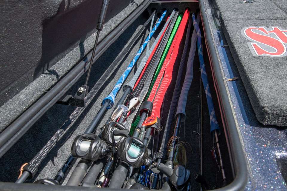 The left rod box is large enough to hold all of his rod-and-reel combinations. He employs rod sleeves to prevent tangles.