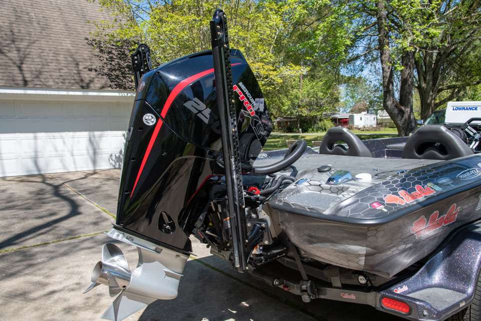 The Mercury outboard is flanked by dual Power-Poles.