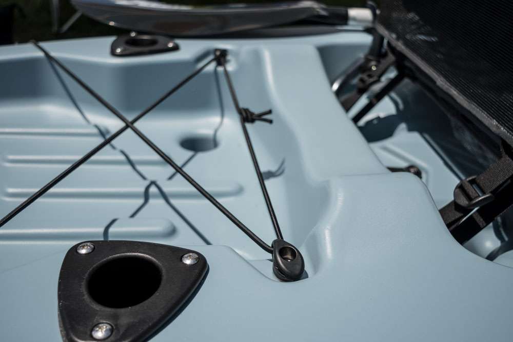 Two rod holders are placed behind the seat of the Hobie Mirage Passport. The rod holders are reinforced and built strong for dependability.
