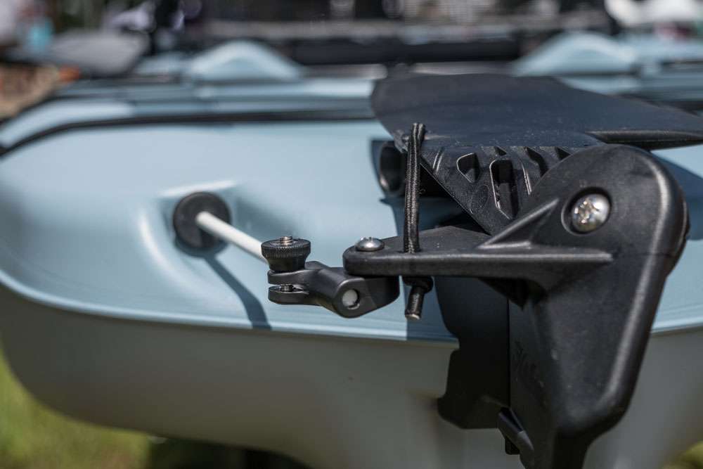 The rear rudder on the Hobie Mirage Passport is also stowable. This is great for keeping it safe in shallow waters, and storing the kayak.  
