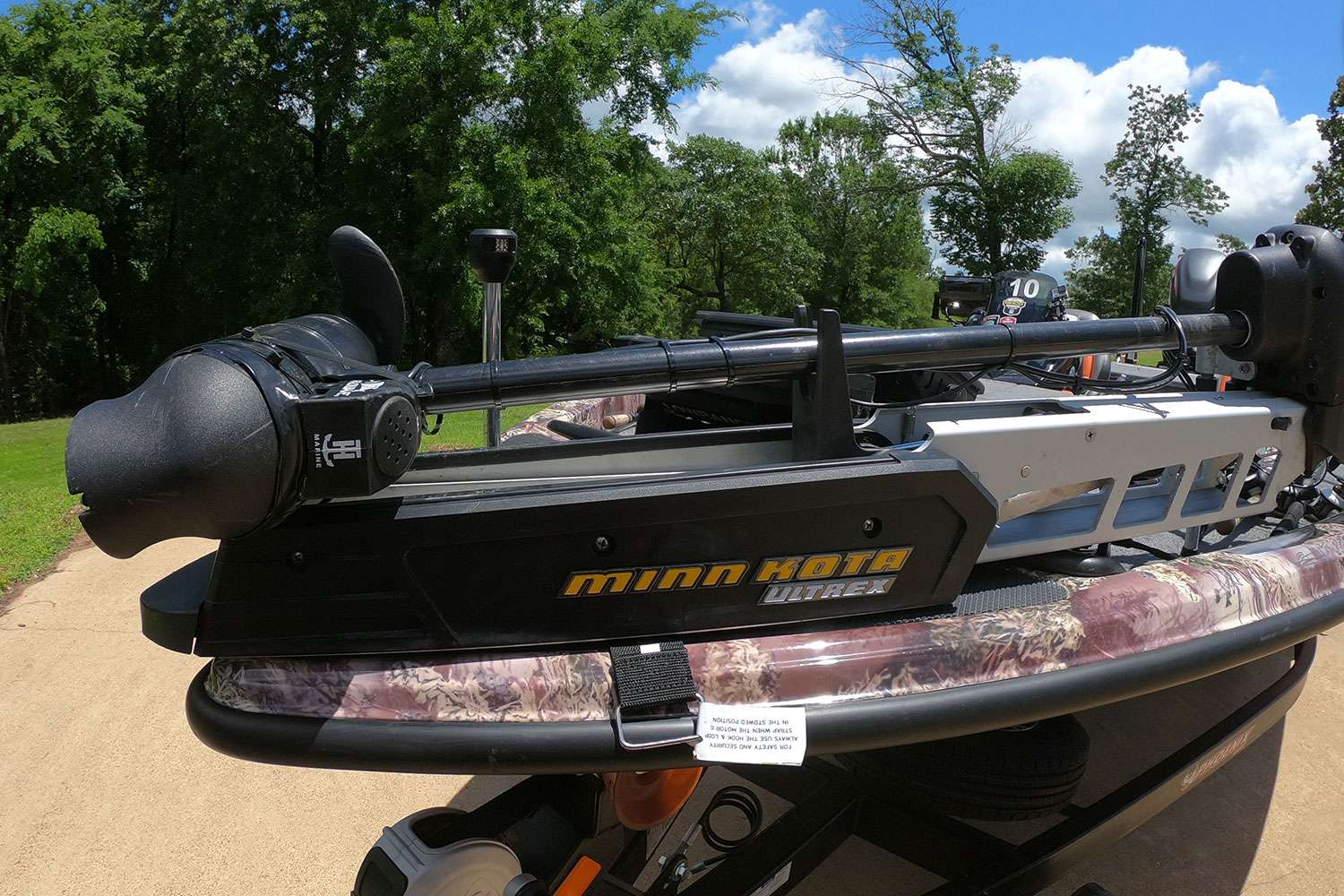 Starting at the bow, he's rigged with a Minn Kota Ultrex.
