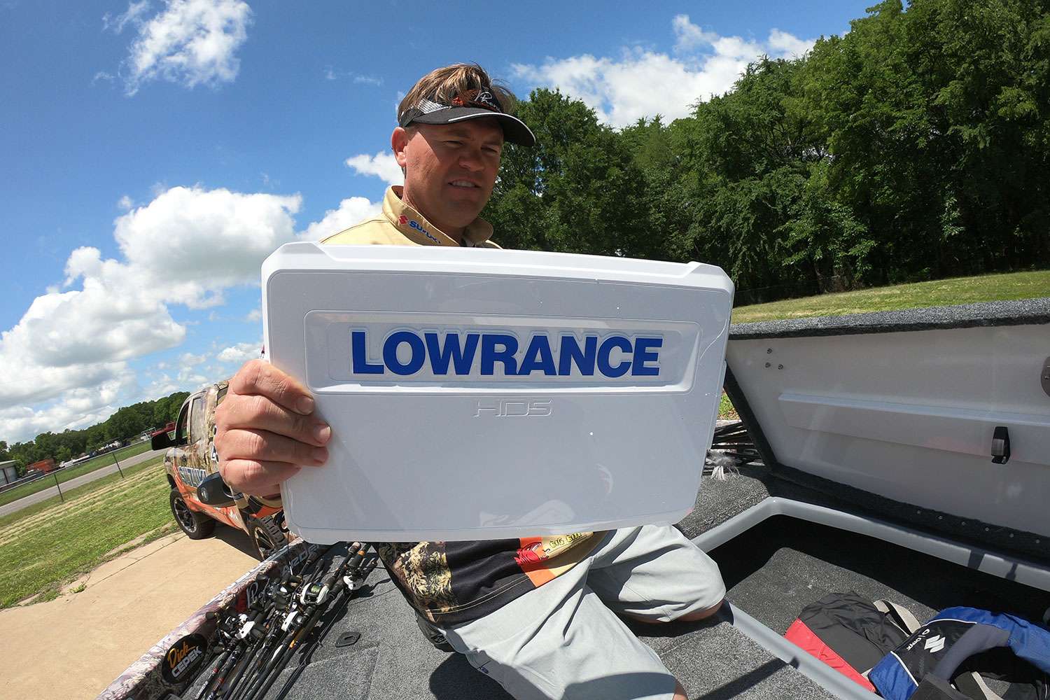 He keeps his Lowrance covers in there, too.