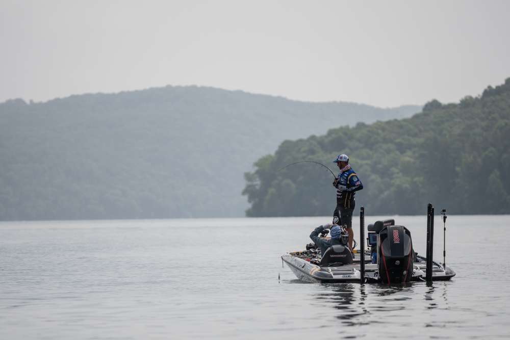 Brandon Lester keeping the hustle going on Day 3 of the Academy Sports + Outdoors Bassmaster Elite Series Tournament at Lake Guntersville.