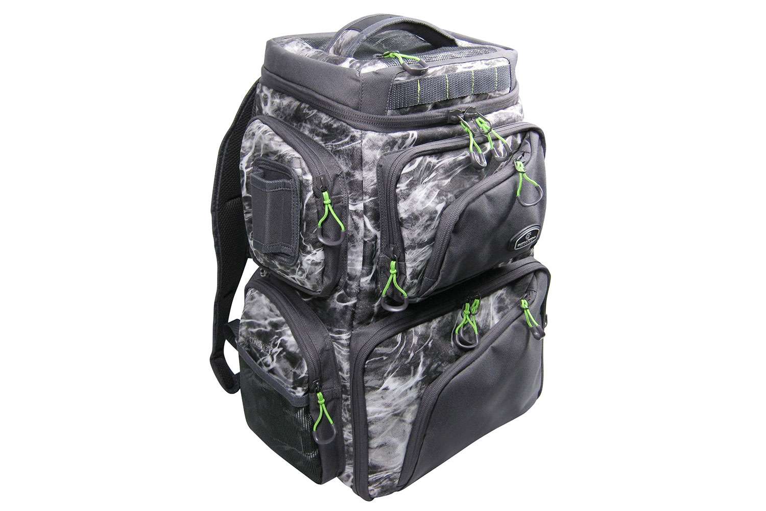     <B>Mossy Oak Large Mouth In-line Tackle Bag - 3700</B>
<BR>The bag is constructed of durable 600-denier polyester, and features in-line shape for maximum storage, a large mouth opening for quick access, gusseted exterior zipper pockets. It also comes standard with padded top-carry handle, rubberized mesh slip pocket on back side, a built-in bait binder in front gusseted zipper pocket and a removable shoulder strap. The bag holds up to six trays (3 + 3 side-by-side), includes 3 trays (3600), Mossy Oak Manta/Grey, Size: 25 1/2 x 9 x 7 3/4 inches.
<BR>
<B>MSRP: $69.99</B>
