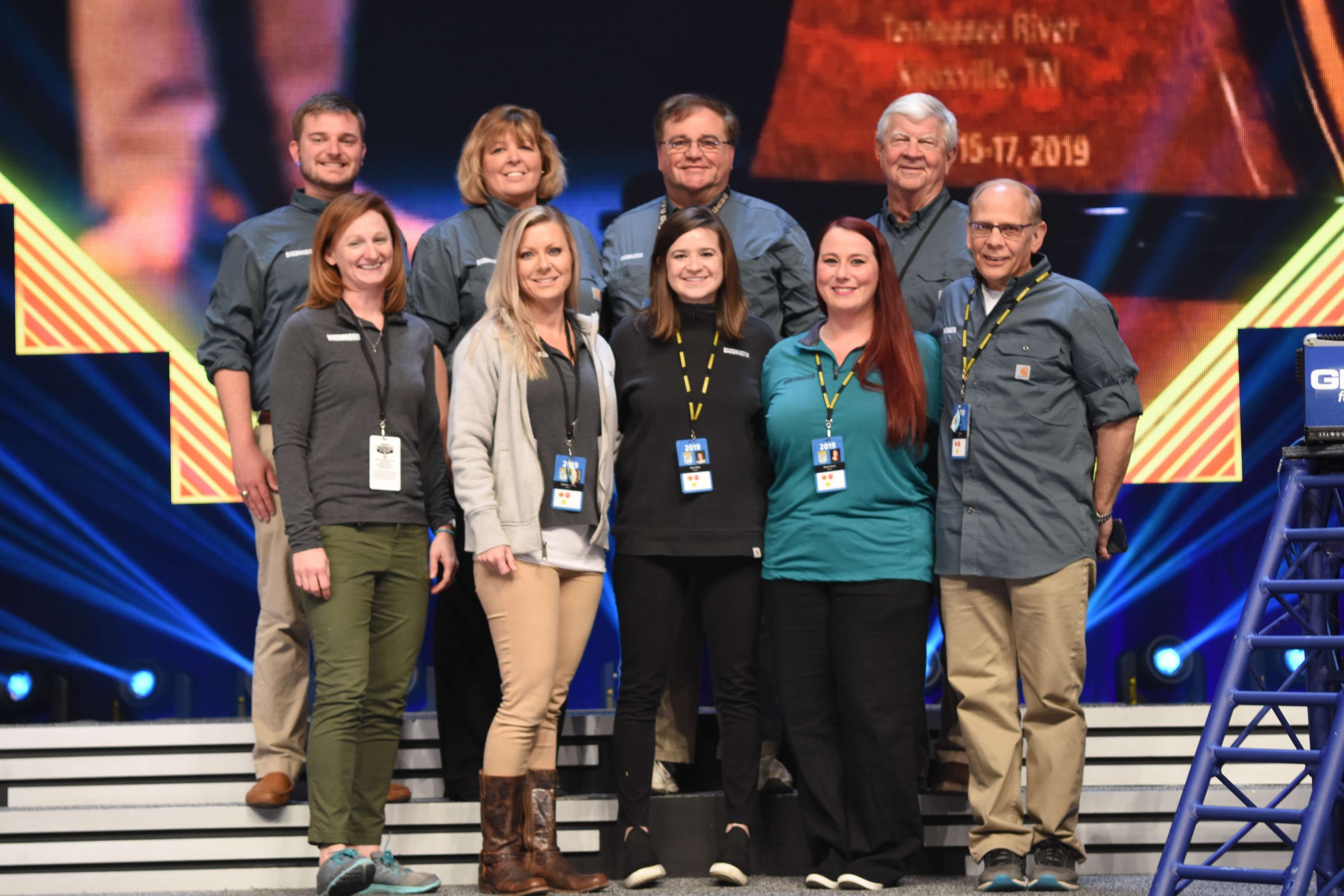 The Bassmaster Classic media relations staff joins Dave on the Classic stage.