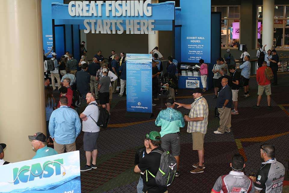 While exhibitors could enter for last-second work on their booth, the majority of ICAST attendees wait for the doors to open.