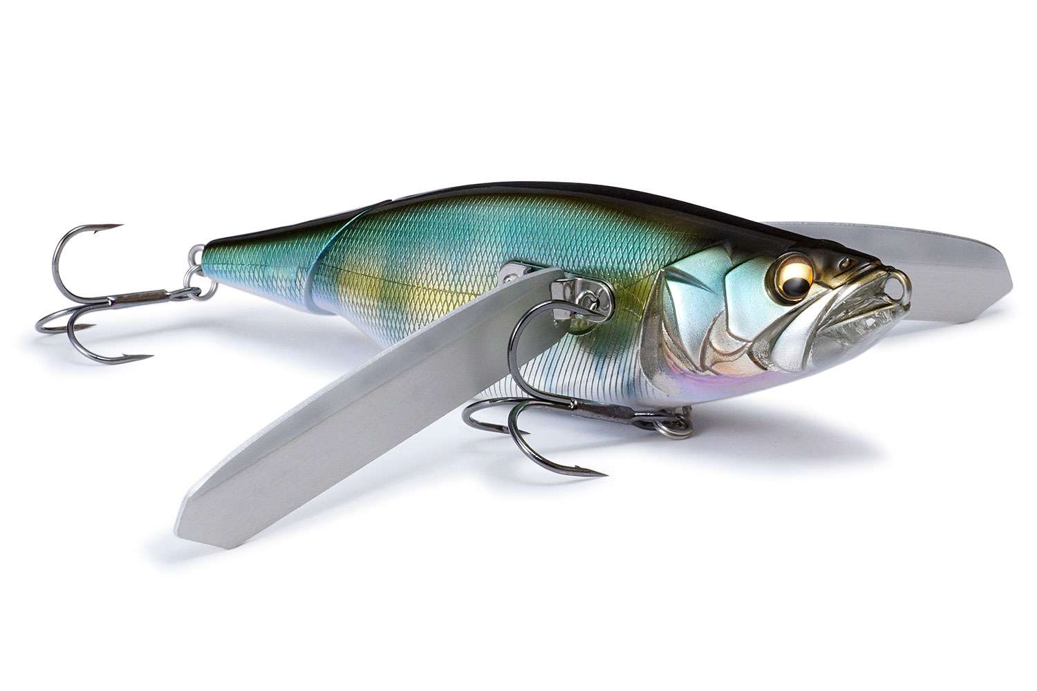   <b>Megabass i-Wing 135</b>
The result of hydrodynamic testing throughout Japan, the i-Wing features a jointed design, R.A.B. (Patent pending) pendulum-balancer, customizable duralumin wings, and Megabassâ fit and finish for a winged-meal like no other. During slow retrieves i-Wing generates micro pitch waves, evoking a small school of fish that swarms to weakened bait. However, the lure shines when you kick your retrieve into high gear, taking off with a buzzing-crawl that outpaces the competition and calls up fearsome topwater eruptions. This wide retrieve range is powered not only by wing size, placement and hydrodynamic design, but by advances like the patent-pending R.A.B. balancer, which anchors the i-Wingâs crawling action by acting as a counterweight. It measures 5.3 inches and weighs 8 ounces.<BR>

<B>MSRP: $59.99</B>
