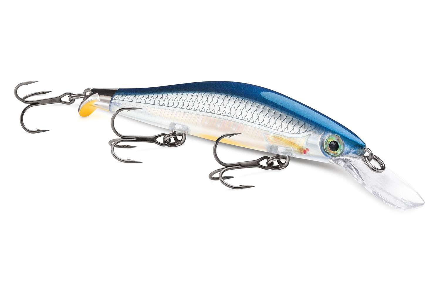  <B>Rapala Ripstop 12 Deep</B> <BR>
Now available in a deep-diving model, the RipStop tail design creates a fast ripping, hard stopping, flashing swimbait action. Its forward motion stops on a dime, with a subtle shimmy before coming to rest, then ever so slightly lifts its head with a super slow rise. Cast and wind, wind and stop, twitch, snap, rip and suspend, fish it your favorite way for all species of gamefish. Four- to 8-foot diving depth, 4 3/4 inches, weighs 9/16 ounces, features No. 5 VMC trebles and available in 14 colors. <BR>

<B>MSRP: $11.99</B>