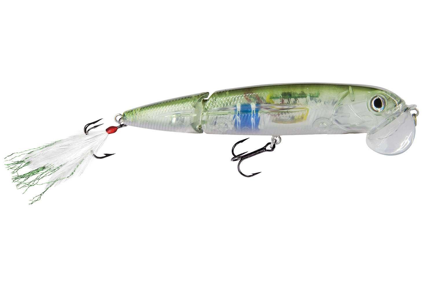 <B>Livingston Walking Boss II Jr.</B><br>
The Walking Boss II Jr. is a revolutionary topwater lure that features an exaggerated, oversized and cupped lip, which creates a uniquely powerful surface disturbance when itâs retrieved. And it is simple for even the most inexperienced angler to fish. Simply cast and retrieve â either slow or fast â and the unique design of the lip and jointed body create a topwater commotion that drives fish wild. The Walking Boss II Jrâs action is combined with the attraction of EBS Technology to draw fish from double the distance of traditional topwater lures.
