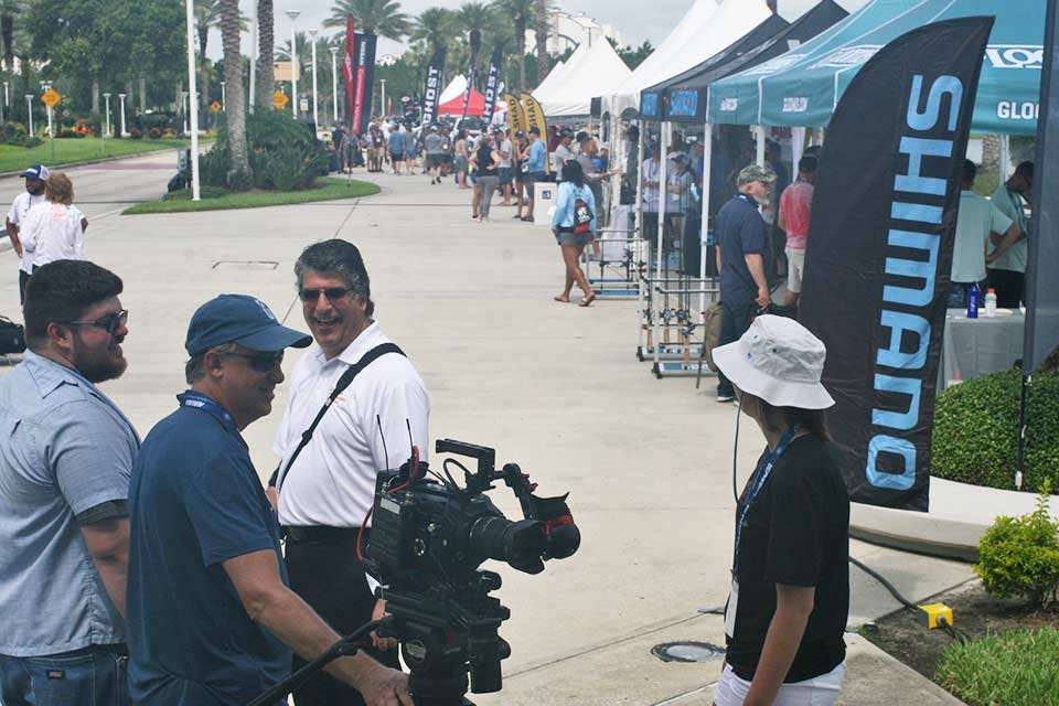There were several events on Super Tuesday before the showroom floor opened. Around 30 or so tents were set up, complete with cooling misters, for On the Water demonstrations sponsored by Lowrance. (This shot is an example of the Florida heat -- the lens fogged after walking out of air conditioning.)