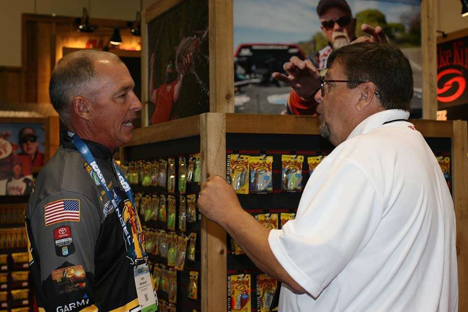 Clark Wendlandt and Mark Copley discuss things at the Strike King booth.