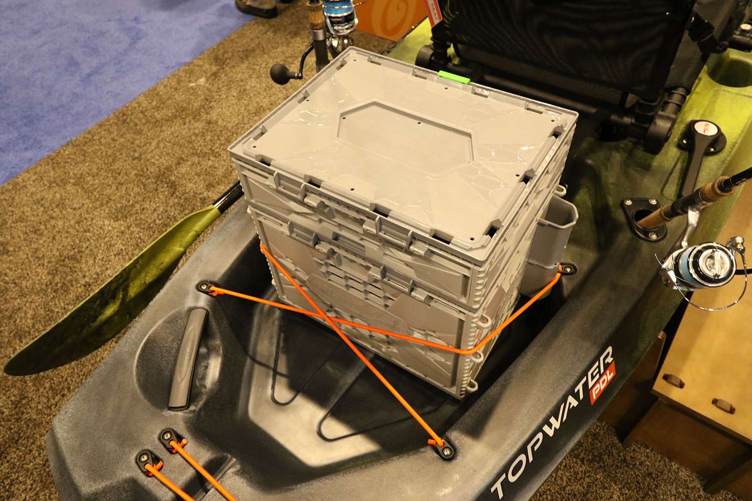 Flambeau makes a kayak tackle storage box that fits perfectly in the back of the Old Town kayaks. 