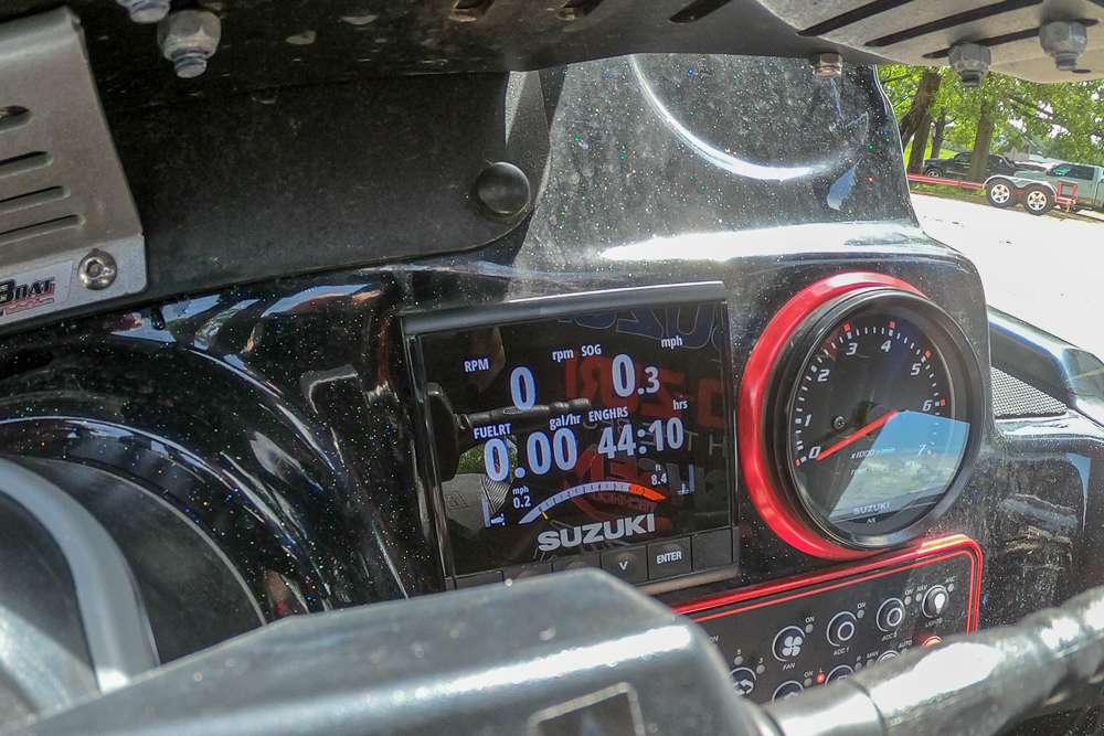 He says it has a cool looking console, and he loves his Suzuki digital gauge that gives him real time feedback on his engine. 
