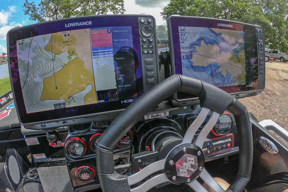 Dual Lowrance HDS Live 12s give him a very clear view of the playing field. He loves how responsive they are and he says this year they've made a big jump in quality of images. 