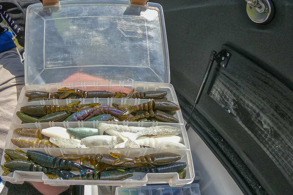 Here's a big box of the Yo-Zuri Zakko. He uses these as a trailer on his vibrating jigs. 